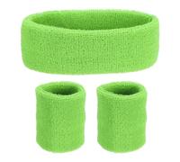 PATIKIL Sports Wristbands Headband Set, 8x8cm Cotton Terry Cloth Athletic Absorbent Sweatband 20x5cm Headband for Tennis Basketball Running, Light Green (1 Headband & 2 Wristbands)