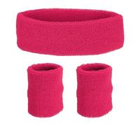 PATIKIL Sports Wristbands Headband Set, 8x8cm Cotton Terry Cloth Athletic Absorbent Sweatband 20x5cm Headband for Tennis Basketball Running, Dark Pink (1 Headband & 2 Wristbands)