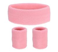 PATIKIL Sports Wristbands Headband Set, 8x8cm Cotton Terry Cloth Athletic Absorbent Sweatband 20x5cm Headband for Tennis Basketball Running, Pink (1 Headband & 2 Wristbands)