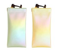 PATIKIL Squeeze Top Sunglass Pouch, 2 Pcs PU Leather Soft Eyeglass Pouch Portable Travel Sunglasses Pouch Organizer, Gradient Green/Gradient Yellow