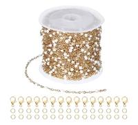 PATIKIL Stainless Steel Jewelry Chain, 33Ft 1.5mm White Beaded Link Cable Chains for Necklace Earring Bracelet Findings Jewelry Making Trucker Hat Chains, Gold/White