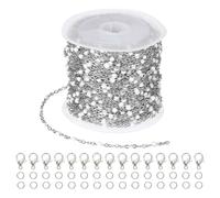 PATIKIL Stainless Steel Jewelry Chain, 33Ft 1.5mm White Beaded Link Cable Chains for Necklace Earring Bracelet Findings Jewelry Making Trucker Hat Chains, Silver/White