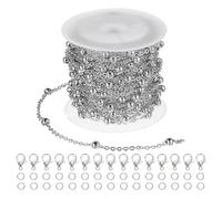 PATIKIL Stainless Steel Jewelry Chain, 33Ft 2mm Beaded Link Cable Chains for Necklace Earring Bracelet Findings Jewelry Making Trucker Hat Chains, Silver
