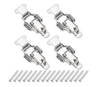 PATIKIL Stainless Steel Spring Loaded Toggle Latch with Angle Hook, (S,Silver) (4 Pcs), Compression Double Spring Toolbox Toggle Hasp Clamp Lock with Screws for Cabinet Door Barn