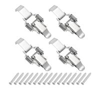 PATIKIL Stainless Steel Spring Loaded Toggle Latch with Lock Hole Angle Hook, (L,Silver) (4 Pcs), Compression Double Spring Toolbox Toggle Hasp Clamp Lock with Screws for Cabinet Door Barn