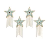 PATIKIL Star Rhinestone Patches, 4 Pcs Star Shape Iron on Applique Patches Rhinestone Applique Glitter Crystal Patches with Gold Tassel for Shoes Clothes Pants Bags, Lake Green