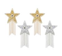 PATIKIL Star Rhinestone Patches, 4 Pcs Star Shape Iron on Applique Patches Rhinestone Applique Glitter Crystal Patches with Tassel for Shoes Clothes Pants Bags, Gold Tone/Silver Tone