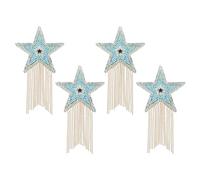 PATIKIL Star Rhinestone Patches, 4 Pcs Star Shape Iron on Applique Patches Rhinestone Applique Glitter Crystal Patches with Gold Tassel for Shoes Clothes Pants Bags, Blue