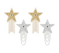 PATIKIL Star Rhinestone Patches Set, 4 Pcs Star Shape Iron on Applique Patches Rhinestone Applique Glitter Crystal Patches with Arc Tassel and Straight Tassel for Shoes, Silver/Gold