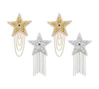 PATIKIL Star Rhinestone Patches Set, 4 Pcs Star-Shaped Iron on Applique Patches Rhinestone Applique Glitter Crystal Patches with Straight Tassel and Arc Tassel for Shoes, Gold/Silver