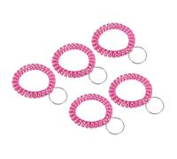 PATIKIL Stretchable Wristband Wristlet Keychain, 5 Pack TPU Spiral Wrist Coil Key Ring Holder for Outdoor Sport Gym Pool Sauna ID Badge, Metallic Rose Red