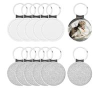PATIKIL Sublimation Blank Keychains, 12 Pcs Round Keychain Blanks Bulk PU Leather Heat Transfer Key Chains for DIY Craft, Glitter Silver Tone