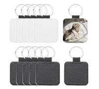 PATIKIL Sublimation Blank Keychains, 12 Pcs Square Keychain Blanks Bulk PU Leather Heat Transfer Key Chains for DIY Craft, Black