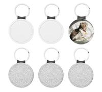 PATIKIL Sublimation Blank Keychains, 6 Pcs Round Keychain Blanks Bulk PU Leather Heat Transfer Key Chains for DIY Craft, Glitter Silver Tone