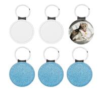 PATIKIL Sublimation Blank Keychains, 6 Pcs Round Keychain Blanks Bulk PU Leather Heat Transfer Key Chains for DIY Craft, Glitter Blue
