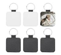 PATIKIL Sublimation Blank Keychains, 6 Pcs Square Keychain Blanks Bulk PU Leather Heat Transfer Key Chains for DIY Craft, Black