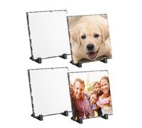 PATIKIL Sublimation Slate Blanks, 4Pcs Square Stone Sublimation Photo Frame Heat Press Sublimation Plaque for Making Memorial for A Friend, Mothers Day, Dog, Personalized Gift, White, 8"