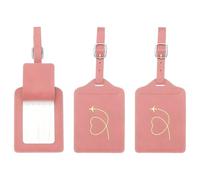 PATIKIL Suitcase Luggage Tags, Pink Heart Leather Name Tags Airplane Bag Accessories Travel Essentials for Flying Hotel Check in Luggage Bags Men Women, 3 Pcs