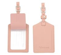 PATIKIL Suitcase Luggage Tags, Pink PU Leather Name Tags Airplane Bag Accessories Travel Essentials with Private Protection for Flying Hotel Check in Luggage Bags Men Women, 2 Pcs