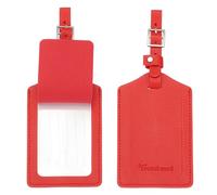PATIKIL Suitcase Luggage Tags, Red PU Leather Name Tags Airplane Bag Accessories Travel Essentials with Private Protection for Flying Hotel Check in Luggage Bags Men Women, 2 Pcs