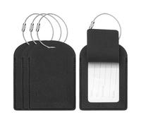 PATIKIL Suitcase Tags, Black Leather Luggage Name Tags Airplane Travel Essentials Business Trip Accessories with Private Protection for Hotel Check in Luggage Bags Men Women, 4 Pcs