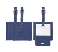 PATIKIL Suitcase Tags, Deep Blue Square Leather Luggage Name Tags Airplane Travel Business Trip Essentials with Private Protection for Flying Hotel Check in Luggage Bags Men Women, 3 Pcs