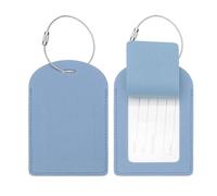 PATIKIL Suitcase Tags, Grey Blue Leather Luggage Name Tags Airplane Travel Essentials Business Trip Accessories with Private Protection for Hotel Check in Luggage Bags Men Women, 2 Pcs