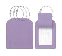 PATIKIL Suitcase Tags, Grey Purple Leather Luggage Name Tags Airplane Travel Essentials Business Trip Accessories with Private Protection for Hotel Check in Luggage Bags Men Women, 4 Pcs