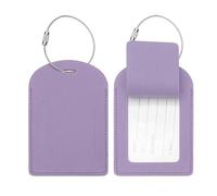 PATIKIL Suitcase Tags, Grey Purple Leather Luggage Name Tags Airplane Travel Essentials Business Trip Accessories with Private Protection for Hotel Check in Luggage Bags Men Women, 2 Pcs