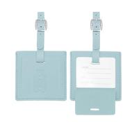 PATIKIL Suitcase Tags, Light Blue Square Leather Luggage Name Tags Airplane Travel Business Trip Essentials with Private Protection for Flying Hotel Check in Luggage Bags Men Women, 2 Pcs