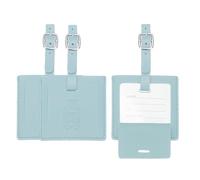 PATIKIL Suitcase Tags, Light Blue Square Leather Luggage Name Tags Airplane Travel Business Trip Essentials with Private Protection for Flying Hotel Check in Luggage Bags Men Women, 3 Pcs