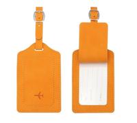 PATIKIL Suitcase Tags, Orange Leather Luggage Name Tags Travel Accessories Airplane Essentials with Private Protection for Flying Hotel Check in Luggage Bags Men Women, 2 Pcs
