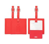 PATIKIL Suitcase Tags, Red Square Leather Luggage Name Tags Airplane Travel Business Trip Essentials with Private Protection for Flying Hotel Check in Luggage Bags Men Women, 3 Pcs