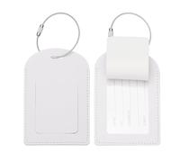 PATIKIL Suitcase Tags, White Leather Luggage Name Tags Airplane Travel Essentials Business Trip Accessories with Private Protection for Hotel Check in Luggage Bags Men Women, 2 Pcs