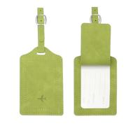 PATIKIL Suitcase Tags, Yellow Green Leather Luggage Name Tags Travel Accessories Airplane Essentials with Private Protection for Flying Hotel Check in Luggage Bags Men Women, 2 Pcs