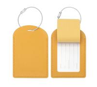 PATIKIL Suitcase Tags, Yellow Leather Luggage Name Tags Airplane Travel Essentials Business Trip Accessories with Private Protection for Hotel Check in Luggage Bags Men Women, 2 Pcs