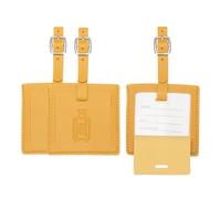 PATIKIL Suitcase Tags, Yellow Square Leather Luggage Name Tags Airplane Travel Business Trip Essentials with Private Protection for Flying Hotel Check in Luggage Bags Men Women, 3 Pcs