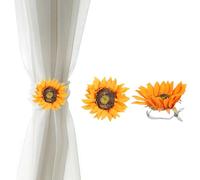 PATIKIL Sunflower Flower Curtain Clips, 2 Pcs Artificial Floral Curtain Tie Tiebacks, Farmhouse Holder Buckles Window Drapery Decorative Clip for Home Office Indoor Outdoor Use, Orange