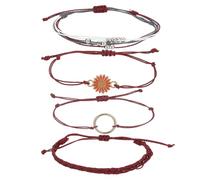 PATIKIL Sunflower String Bracelets, 4 Pcs Adjustable Handmade Bracelets Waterproof Braided Rope for Friends Couples Gift, Red/Grey