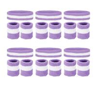 PATIKIL Sweatbands Headband Wristband, 6 Set/18Pcs Sweatband Terry Cloth for Sports Basketball Tennis Athletic Gym Working Out, Light Purple, White