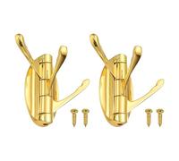 PATIKIL Swivel Towel Hooks Foldable Towel Hook Clothes Hooks Hanger Wall Mounted Three Rotating Arms Wall Hooks for Kitchen Bathroom Coat Gold 2 Pack