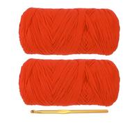 PATIKIL T-Shirt Yarn for Crocheting with 1 Crochet Hook, 2 Pack 400g/130 Yards Soft High Elastic Knitting Yarn for Beginner Crochet Bag/Basket/Home Decor(Orange Red)