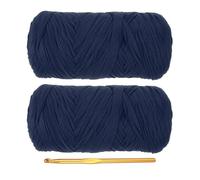 PATIKIL T-Shirt Yarn for Crocheting with 1 Crochet Hook, 2 Pack 400g/130 Yards Soft High Elastic Knitting Yarn for Beginner Crochet Bag/Basket/Home Decor(Navy)