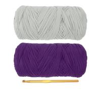 PATIKIL T-Shirt Yarn for Crocheting with 1 Crochet Hook, 2 Pack 400g/130 Yards Soft High Elastic Knitting Yarn for Beginner Crochet Bag/Basket/Home Decor(Light Gray/Purple)