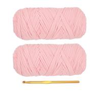 PATIKIL T-Shirt Yarn for Crocheting with 1 Crochet Hook, 2 Pack 400g/130 Yards Soft High Elastic Knitting Yarn for Beginner Crochet Bag/Basket/Home Decor(Light Pink)