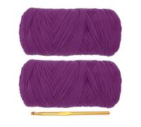 PATIKIL T-Shirt Yarn for Crocheting with 1 Crochet Hook, 2 Pack 400g/130 Yards Soft High Elastic Knitting Yarn for Beginner Crochet Bag/Basket/Home Decor(Bright Purple)