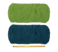 PATIKIL T-Shirt Yarn for Crocheting with 1 Crochet Hook, 2 Pack 400g/130 Yards Soft High Elastic Knitting Yarn for Beginner Crochet Bag/Basket/Home Decor(Light Green/Deep Blue)