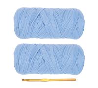 PATIKIL T-Shirt Yarn for Crocheting with 1 Crochet Hook, 2 Pack 400g/130 Yards Soft High Elastic Knitting Yarn for Beginner Crochet Bag/Basket/Home Decor(Sky Blue)
