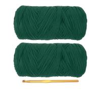 PATIKIL T-Shirt Yarn for Crocheting with 1 Crochet Hook, 2 Pack 400g/130 Yards Soft High Elastic Knitting Yarn for Beginner Crochet Bag/Basket/Home Decor(Deep Green)
