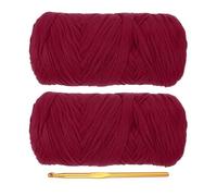 PATIKIL T-Shirt Yarn for Crocheting with 1 Crochet Hook, 2 Pack 400g/130 Yards Soft High Elastic Knitting Yarn for Beginner Crochet Bag/Basket/Home Decor(Dark Red)
